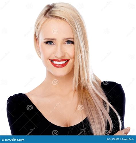 Cute Blond Girl With Red Lipstick On Her Lips Stock Image Image Of