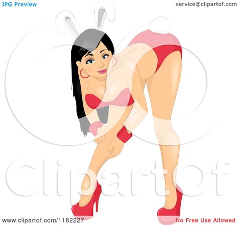 Cartoon Of A Sexy Pinup Woman Bending Over And Wearing A Bunny Costume Royalty Free Vector