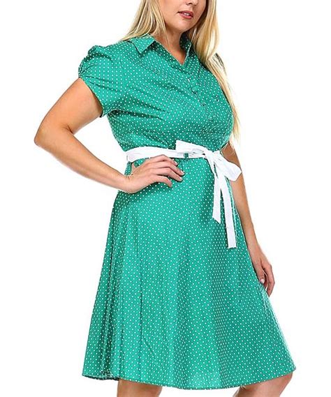 Bens Import Export Green Polka Dot Belted A Line Dress Plus A Line Dress Dresses Gorgeous