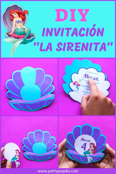 Ver más ideas sobre sirena, fiestas de sirenita, cumpleaños de sirena. La Sirenita Ariel 🧜- Invitación infantil | Party Pop ...