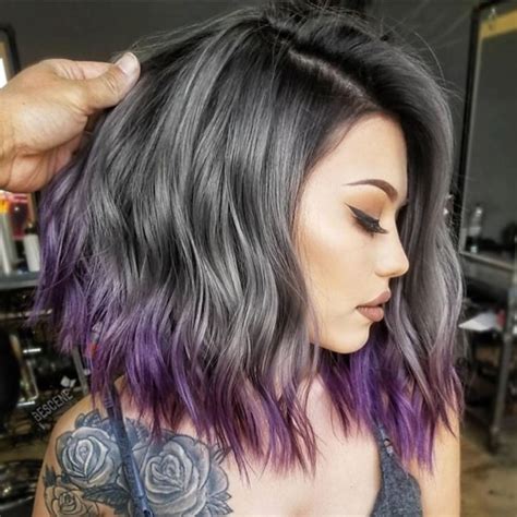 Gray Lob With Purple Balayage Purple Ombre Hair Short Purple Ombre