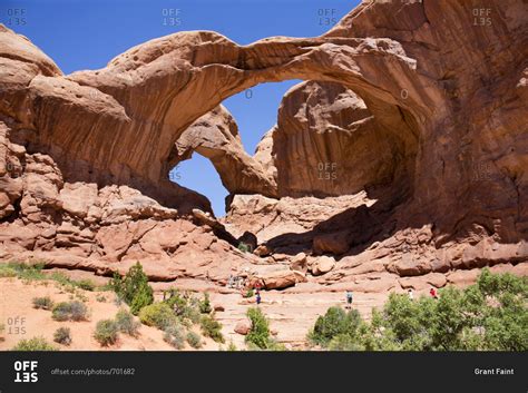 Double Arch Geological Formation In Arches National Park Stock Photo