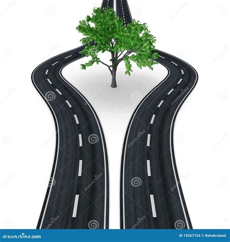 Motorway Lanes Bypassing A Tree Stock Illustration Illustration Of
