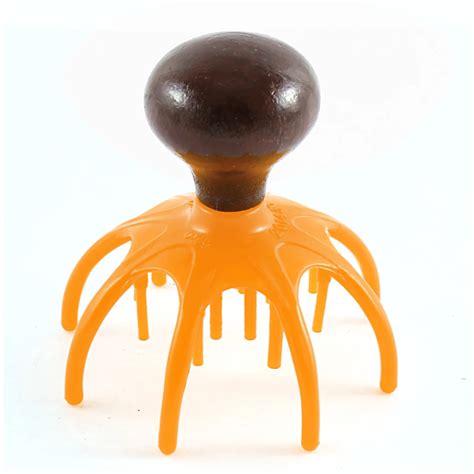 Uxcell Brown Wood Handle Orange Plastic Octopus Shaped Head Scalp Massager Massage Stress