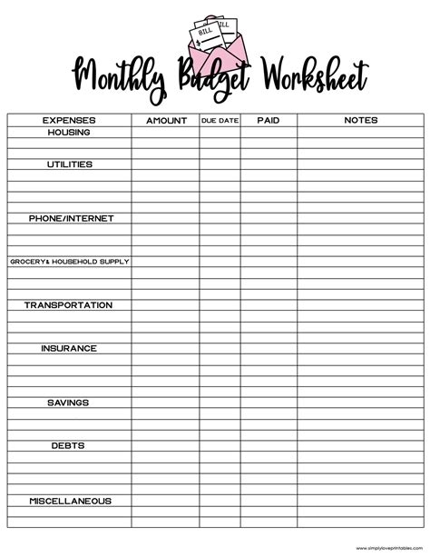 free printable monthly budget worksheet budgeting worksheets budget planner printable budget