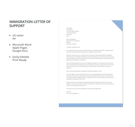 Immigration Letter Of Support Template In Microsoft Word Apple Pages