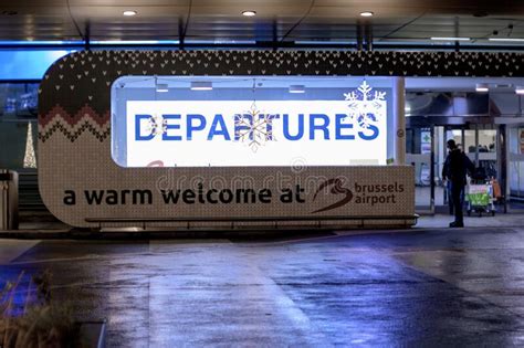 Welcome At Brussels Airport Sign At The Departures Entrance Of The
