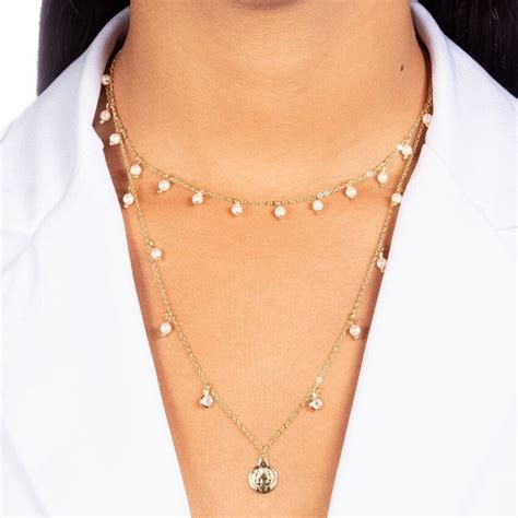 K Gold Filled Layering Necklace Set With Pearl Details Etsy