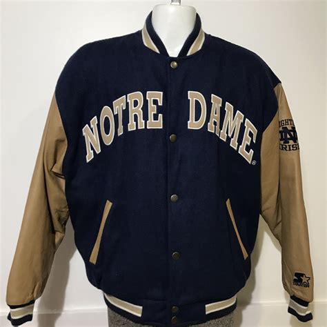 Vintage Notre Dame Genuine Leather Jacket By Starter L Etsy