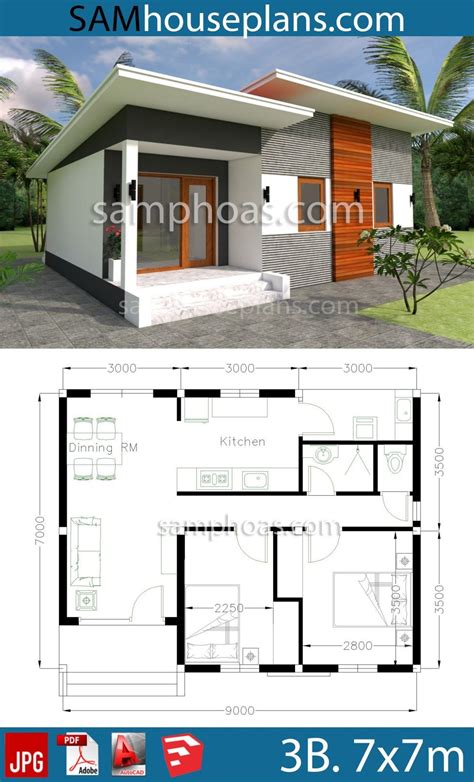 House Plans 9x7m With 2 Bedrooms Sam House Plans House Roof Design