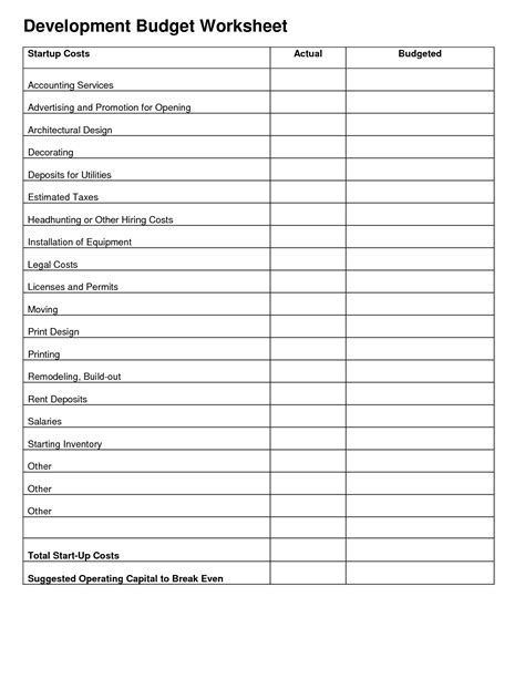 19 Best Images Of Starting A Budget Worksheet Free