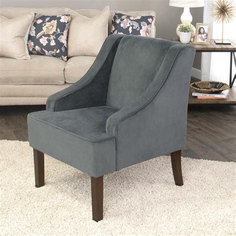 Homepop Dark Grey Swoop Arm Velvet Accent Chair K6499 B229 The Home Depot