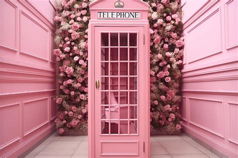 Premium Ai Image Pink Phone Booth With Pink Flower Pink Imaginations