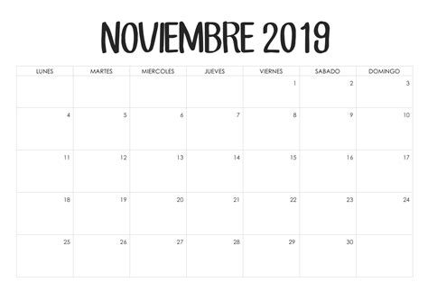 Calendario Noviembre 2019 Plantilla Calendario Calendario