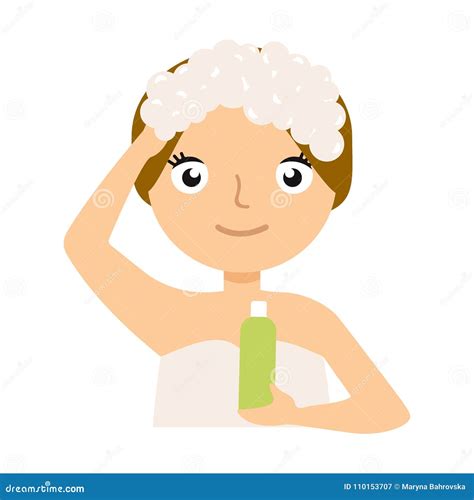 Pretty Woman Soaping Her Head On White Background Stock Vector Illustration Of Hygienics