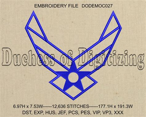Air Force Embroidery Design Air Force Embroidery File Etsy