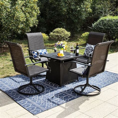 Phi Villa 5 Piece Rattan Patio Fire Pit Set 4 Swivel Chairs With Wave