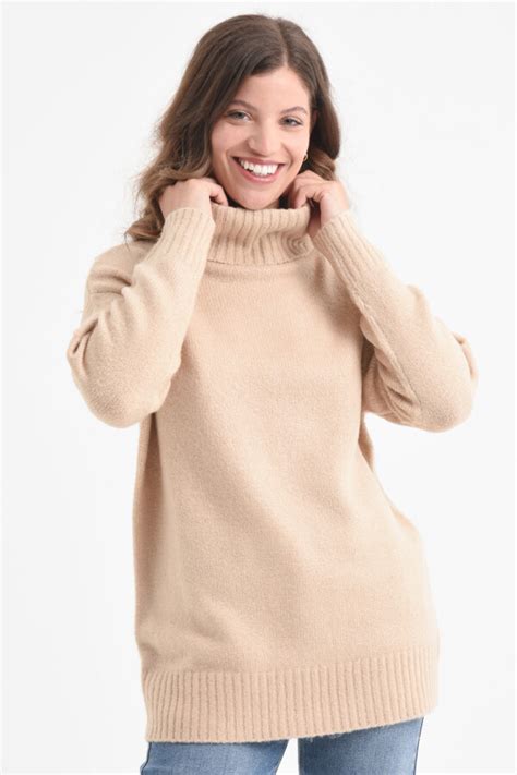 Sweater De Punto Cuello Alto Beige Bas Basic Simple