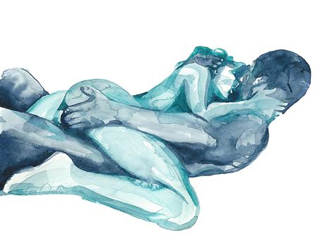 Erotic Art Print Watercolor Erotica Artwork Tantric Art Turquoise