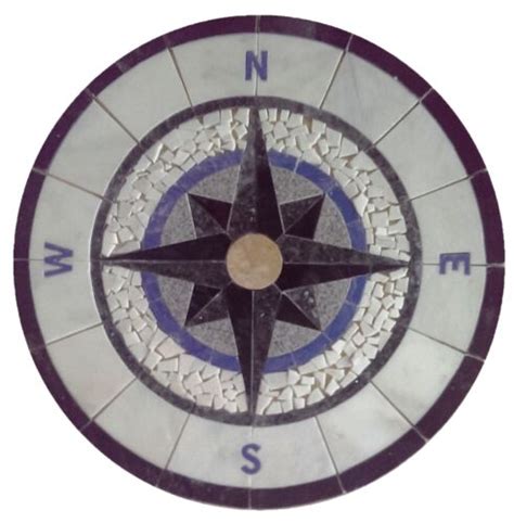 Floor Marble Round Medallion Black White Blue Compass Rose Tile Mosaic