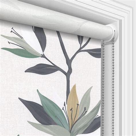 Lilium Mellow Sage Green Large Lilies Patterned Roller Blinds
