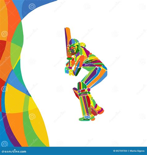Abstract Cricket Player Vector Color Illustration Stock Vector