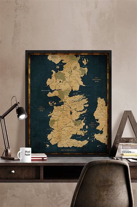 Game Of Thrones Map Westeros Vintage Map Style Digital Map Print