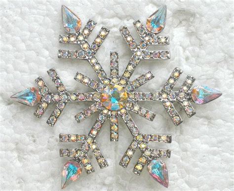 Clear Ab Rhinestone Crystal Snowflake Pin Brooch By Anhsjewelry Clear