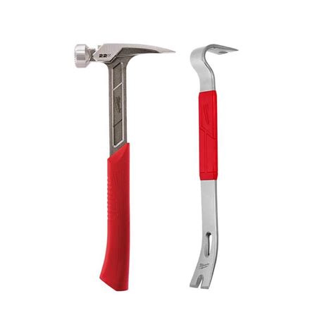 Milwaukee 22 Oz Milled Face Framing Hammer With 15 In Pry Bar 48 22
