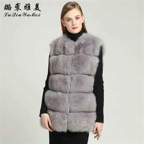 real fur sleeveless vests gray jackets brand outerwear sleeveless female vest natural fur women