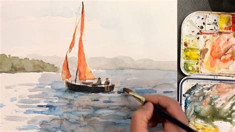How To Watercolor Painting A Sailboat Without Pencil Drawing Short
