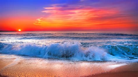 Ocean Sunset Waves Sky Sea Beach Bneautiful Sunrise Sands Hd