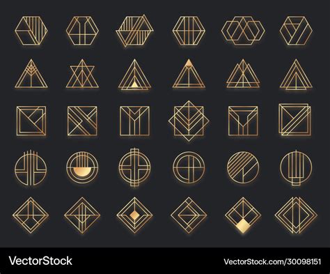 Art Deco Geometric Shapes Golden Geometrical Vector Image
