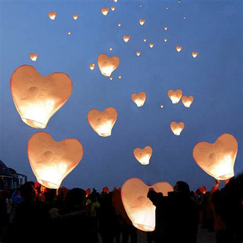 20 White Heart Paper Chinese Lanterns Sky Fly Candle Lamps Wishing
