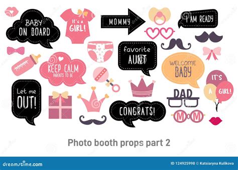 Baby Shower Photo Booth Photobooth Props Set Vector Illustration