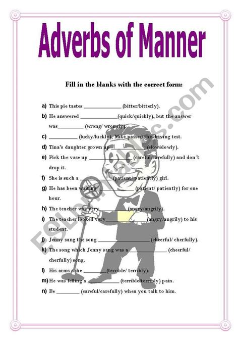 Adverbs Of Manner Esl Worksheet By Guarascio English Lessons For