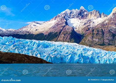 Grey Glacier At The Grey Lake In Southern Patagonia Ice Field Stock