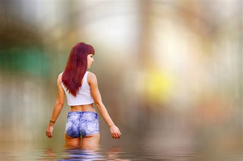 Girl Redhead Ass River Model Jean Shorts Wallpaper 139798 2048x1365px On