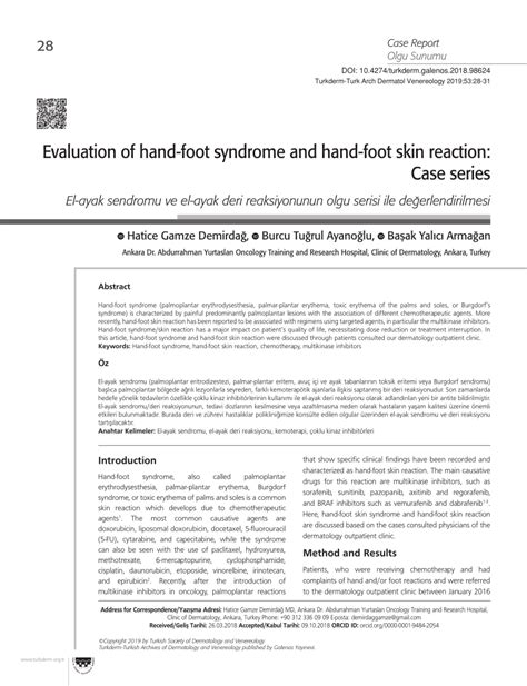 Pdf Evaluation Of Hand Foot Syndrome And Hand Foot Skin Reaction