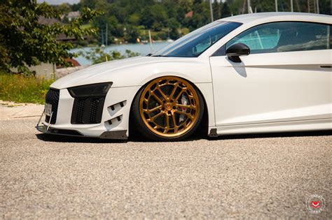 Audi R8 Gets Vossen Lc2 C1 Gold Wheels And Racing Body Kit Autoevolution
