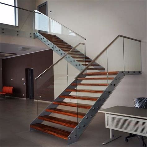China Steel Wood Side Beam Stringer Indoor Use Straight Staircase With