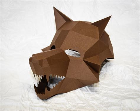 Diy Paper Wolf Mask Digital Papercraft Pdf Template Low Poly Etsy The
