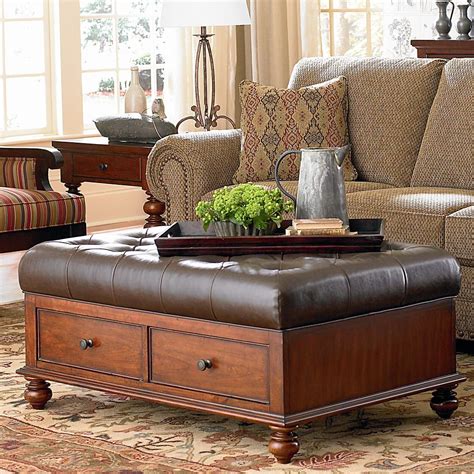 Leather Coffee Table Ottoman With Storage Display Cabinet