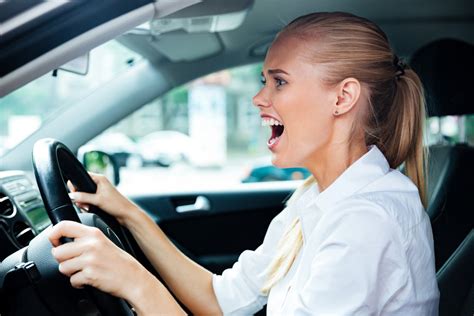 Scared Business Woman Driving Her Car And Shouting Royalty Free Stock