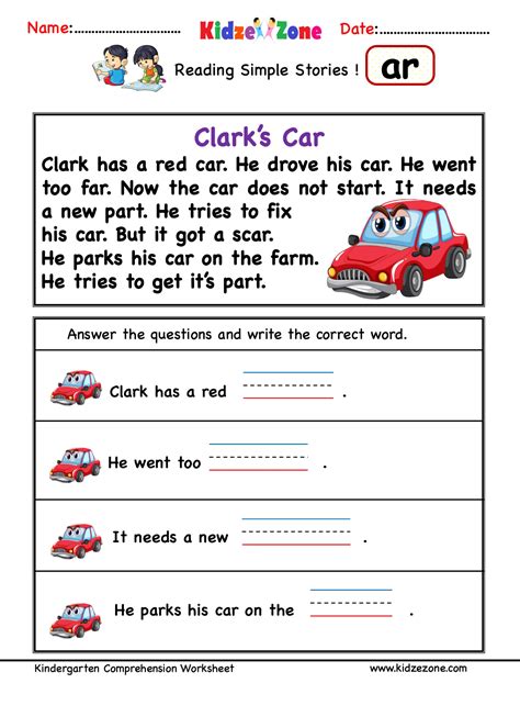 Kindergarten Comprehension Worksheets For All Word Families