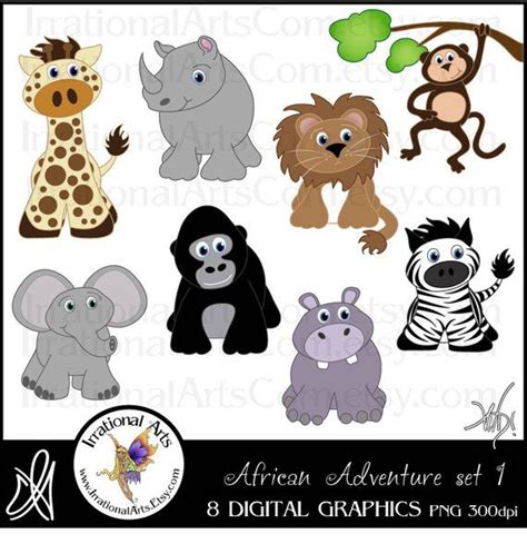 African Adventures Set 1 8 Digital Clipart Graphics Giraffe Monkey