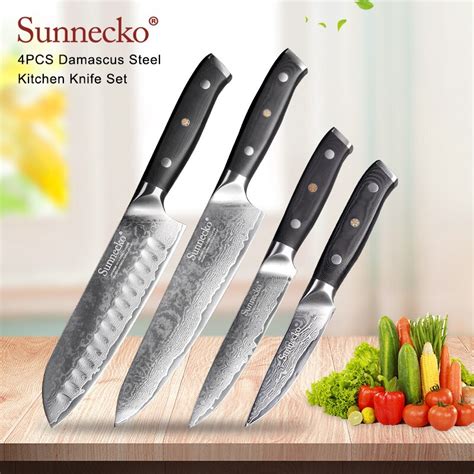 Sunnecko 4pcs Kitchen Knives Set Chef Knife Damascus Japanese Vg10