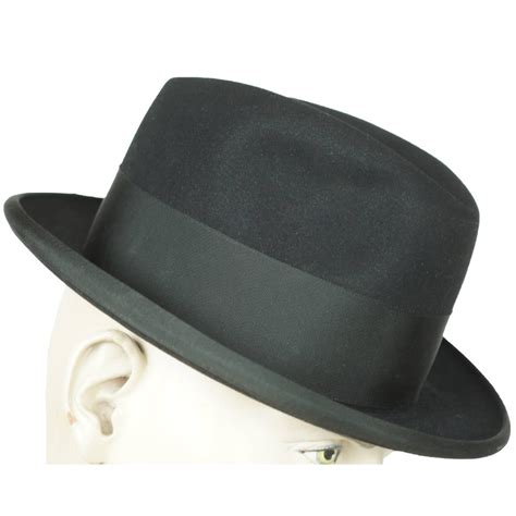 Vintage 1950s Royal Stetson Homburg Black Fur Felt Fedora Hat Size 7