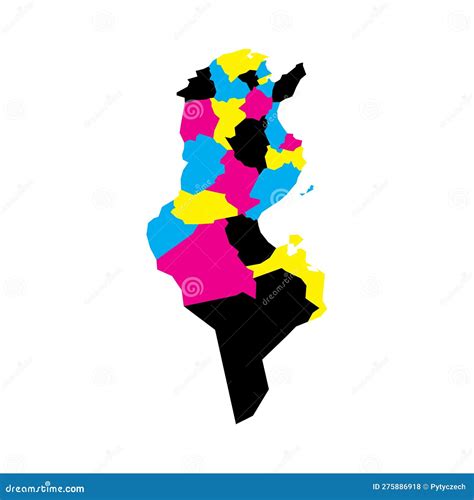 Tunisia Political Map Of Administrative Divisions Stock Illustration