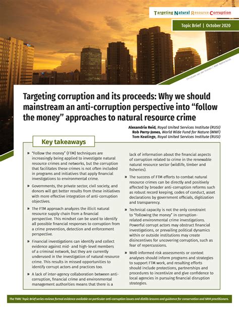Tnrc Topic Brief Targeting Corruption And Its Proceeds Pages Wwf